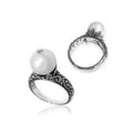 Sterling silver Balinese Pearl ring with scrollwork and leaf accents – wholesale.