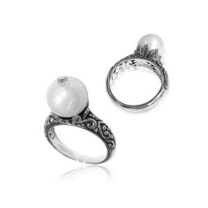 AR-6078-PE-6" Sterling Silver Ring With Mabe Pearl Jewelry Bali Designs Inc 