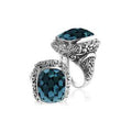 Sterling silver Woman London Blue Topaz Quartz ring with cushion-cut Quartz and Balinese carvings – wholesale jewelry