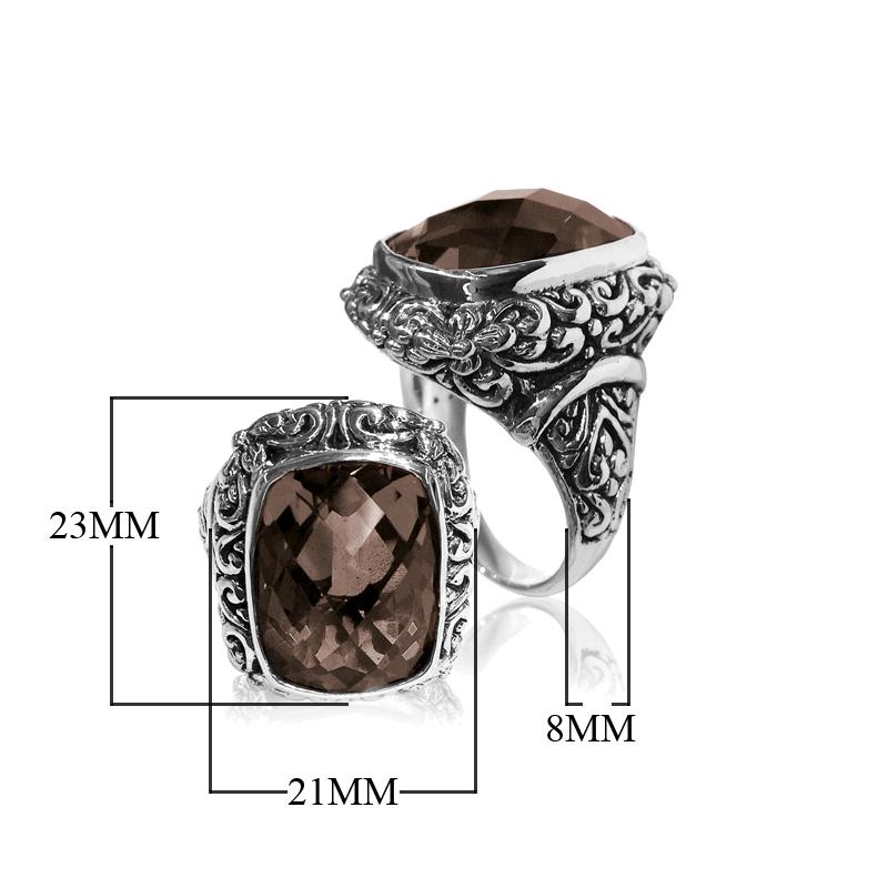 AR-6083-ST-10" Sterling Silver Ring With Smoky Quartz Jewelry Bali Designs Inc 