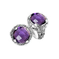 Sterling silver ring with round Amethyst Quartz and Balinese floral carvings.