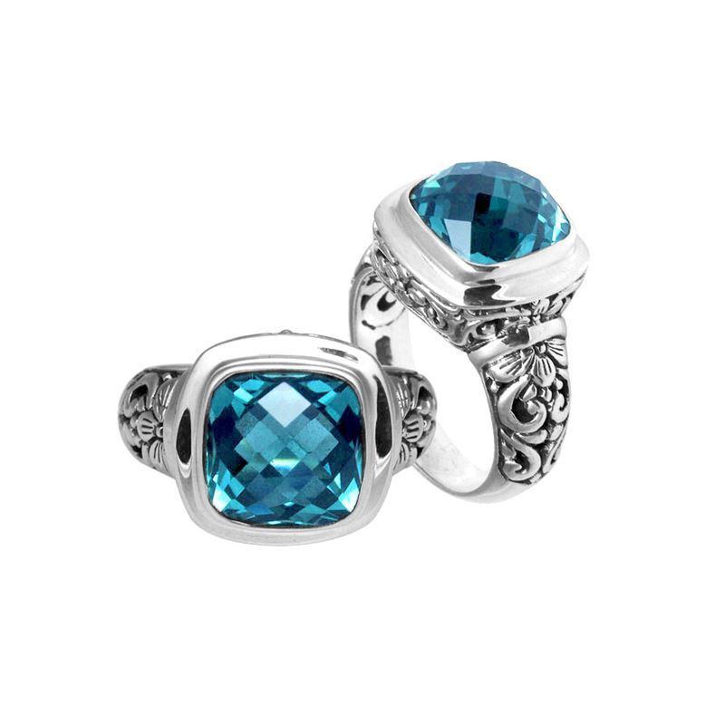 AR-6086-BT-7" Sterling Silver Ring With Blue Topaz Q. Jewelry Bali Designs Inc 
