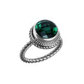 Sterling silver ring with a round Green Quartz and rope-style band design.