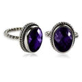 Wholesale sterling silver ring with faceted oval Amethyst Quartz and rope-edge design