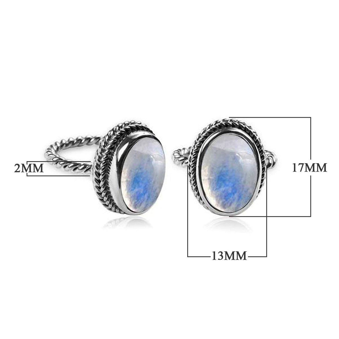 AR-6090-RM-7" Sterling Silver Ring With Rainbow Moonstone Jewelry Bali Designs Inc 
