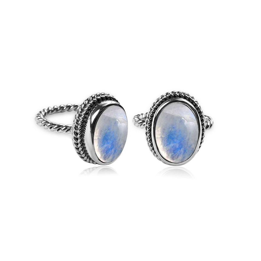 AR-6090-RM-8" Sterling Silver Ring With Rainbow Moonstone Jewelry Bali Designs Inc 