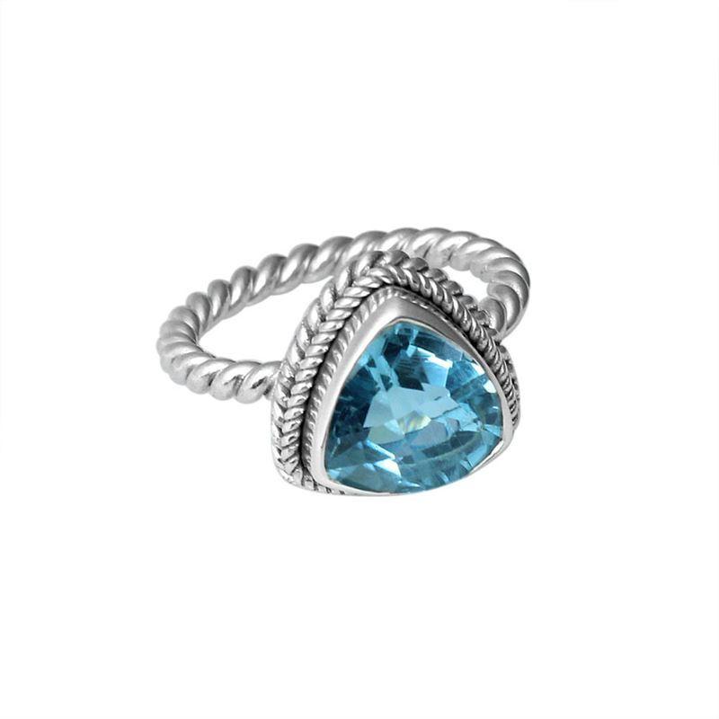 AR-6091-BT-7" Sterling Silver Ring With Blue Topaz Q. Jewelry Bali Designs Inc 