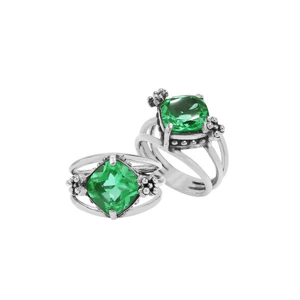 AR-6094-GQ-7 Sterling Silver Ring With Green Quartz Jewelry Bali Designs Inc 