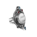 Wholesale sterling silver ring with Carved White Shell Face and Quartz accents, handcrafted in Bali.