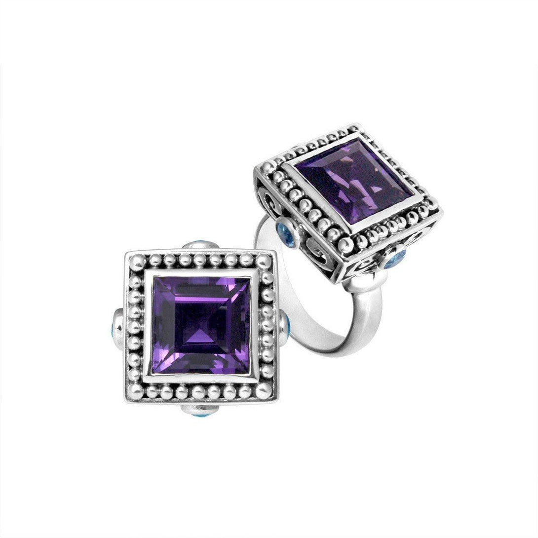 AR-6098-CO1-5" Sterling Silver Ring With Amethyst Q. & Blue Topaz Q. Jewelry Bali Designs Inc 