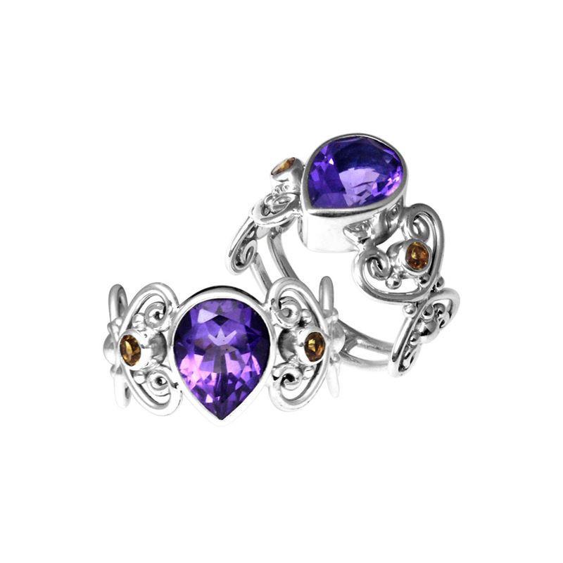 AR-6102-CO1-9" Sterling Silver Ring With Amethyst Q. & Citrine Q. Jewelry Bali Designs Inc 