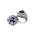 Wholesale sterling silver cushion-cut Amethyst Quartz ring with ornate scrollwork and rope bezel, handcrafted in Bali.
