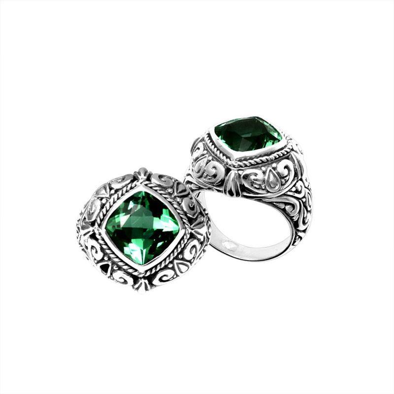 AR-6110-GQ-7" Sterling Silver Ring With Green Quartz Jewelry Bali Designs Inc 