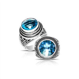 AR-6114-BT-6" Sterling Silver Ring With Blue Topaz Q. Jewelry Bali Designs Inc 