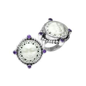 AR-6115-CO1-6" Sterling Silver Ring With Amethyst Q. & Bone Face Jewelry Bali Designs Inc 
