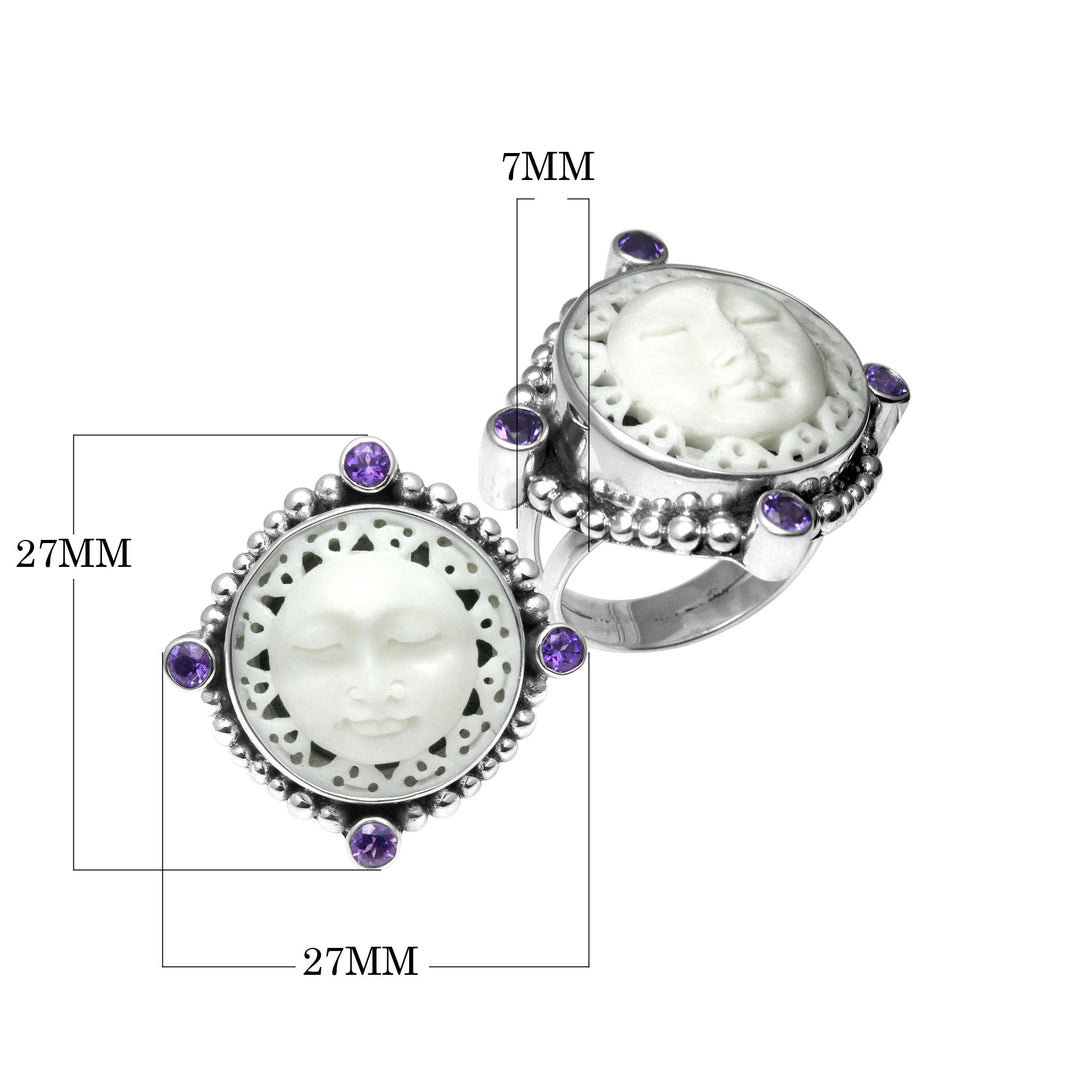 AR-6115-CO1-9" Sterling Silver Ring With Amethyst Q. & Bone Face Jewelry Bali Designs Inc 