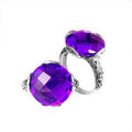 Sterling silver faceted round Amethyst Quartz ring with Balinese scrollwork handcrafted in Bali.