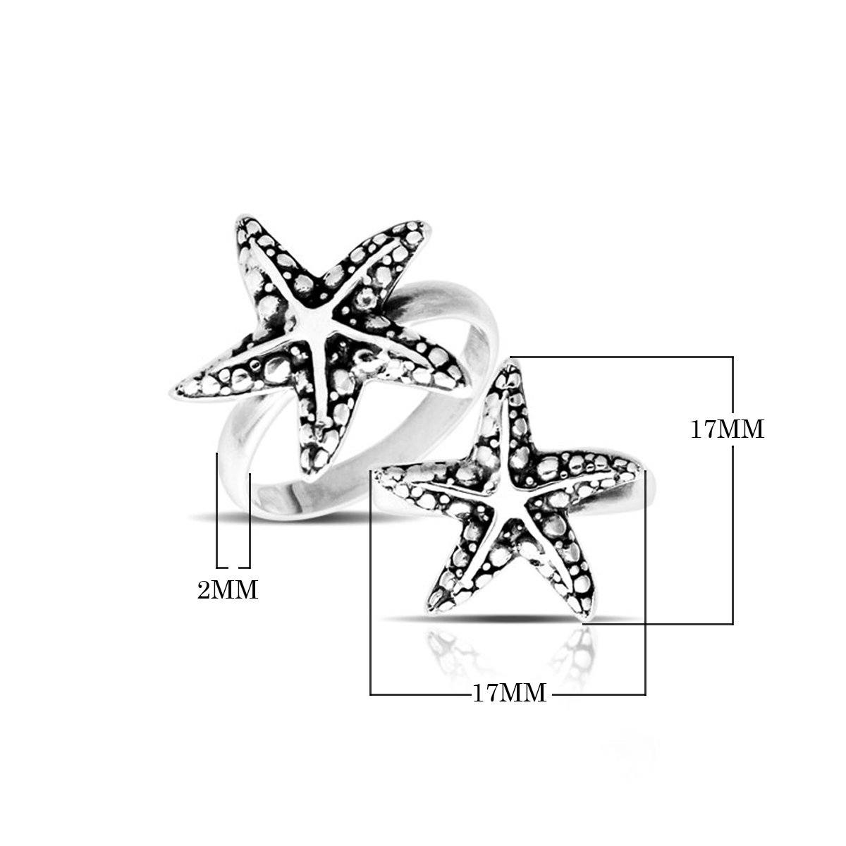 Sterling silver handcrafted Starfish ring with oxidized detailing made in Bali.