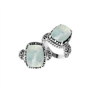 AR-6137-RM-7" Sterling Silver Ring With Rainbow Moonstone Jewelry Bali Designs Inc 