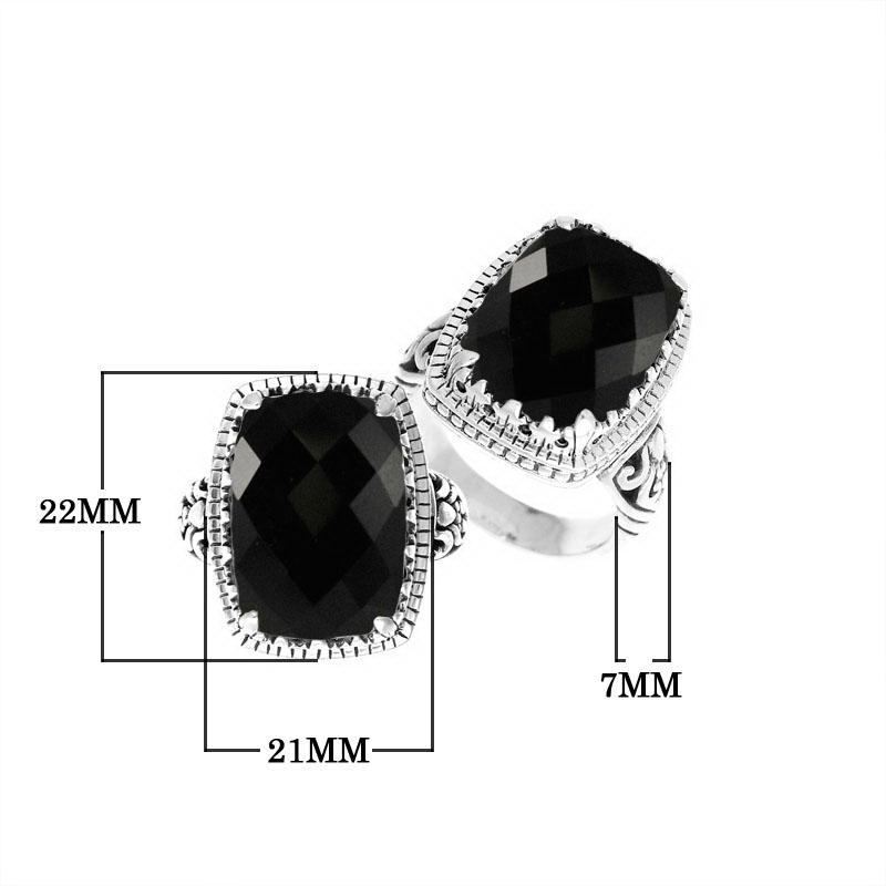 AR-6141-OX-7" Sterling Silver Cushion Shape Ring With Black Onyx Jewelry Bali Designs Inc 