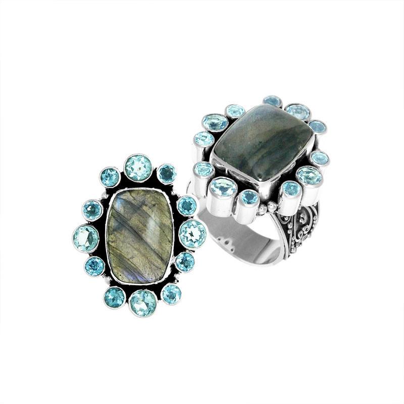 AR-6143-CO1-6" Sterling Silver Ring With Labradorite & Blue Topaz Jewelry Bali Designs Inc 