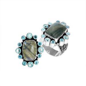 AR-6143-CO1-6" Sterling Silver Ring With Labradorite & Blue Topaz Jewelry Bali Designs Inc 