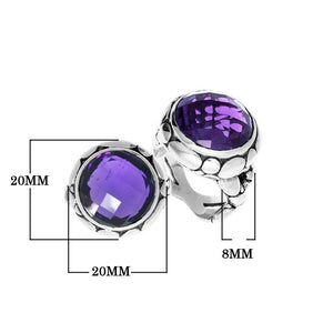 Wholesale sterling silver ring with round-cut Amethyst Quartz in a bold Balinese bezel design.