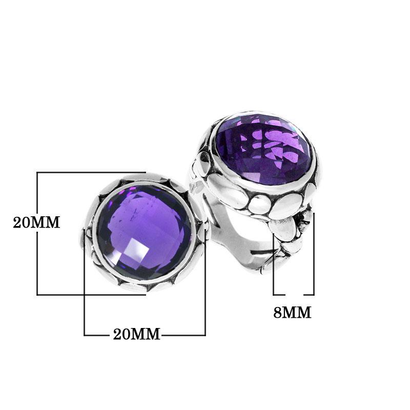 Wholesale sterling silver ring with round-cut Amethyst Quartz in a bold Balinese bezel design.