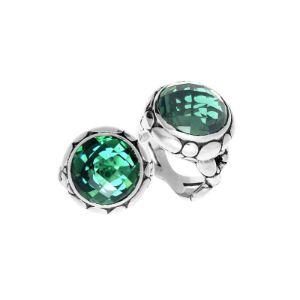 AR-6144-GQ-9" Sterling Silver Ring With Green Quartz Jewelry Bali Designs Inc 