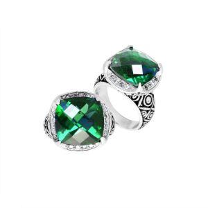 AR-6145-GQ-10" Sterling Silver Ring With Green Quartz Jewelry Bali Designs Inc 