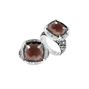 AR-6145-ST-10" Sterling Silver Ring With Smoky Quartz Jewelry Bali Designs Inc 