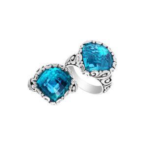 AR-6148-BT-7" Sterling Silver Ring With Blue Topaz Q. Jewelry Bali Designs Inc 