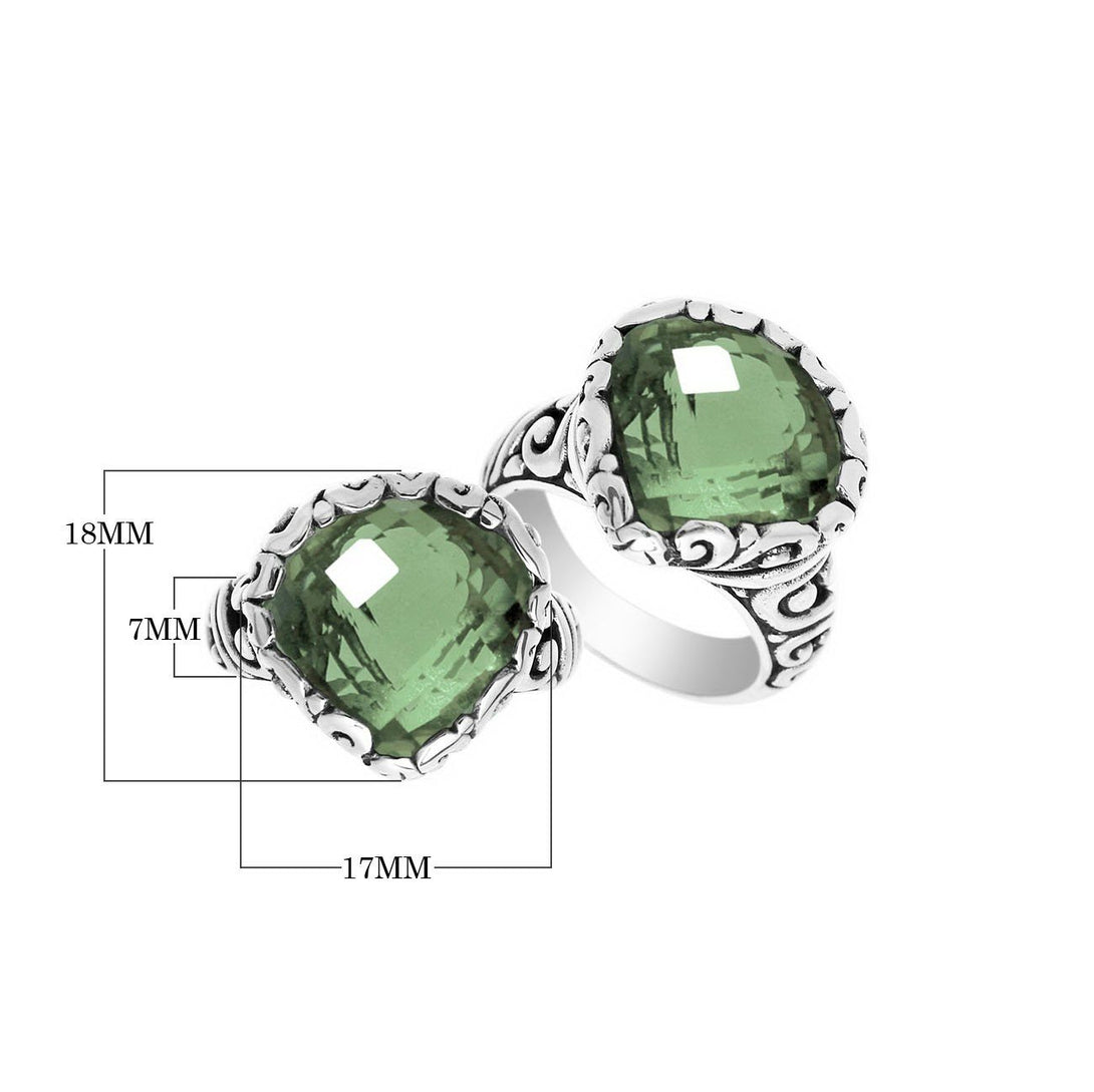 AR-6148-GAM-7" Sterling Silver Ring With Green Amethyst Q. Jewelry Bali Designs Inc 