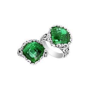 AR-6148-GQ-6" Sterling Silver Ring With Green Quartz Jewelry Bali Designs Inc 