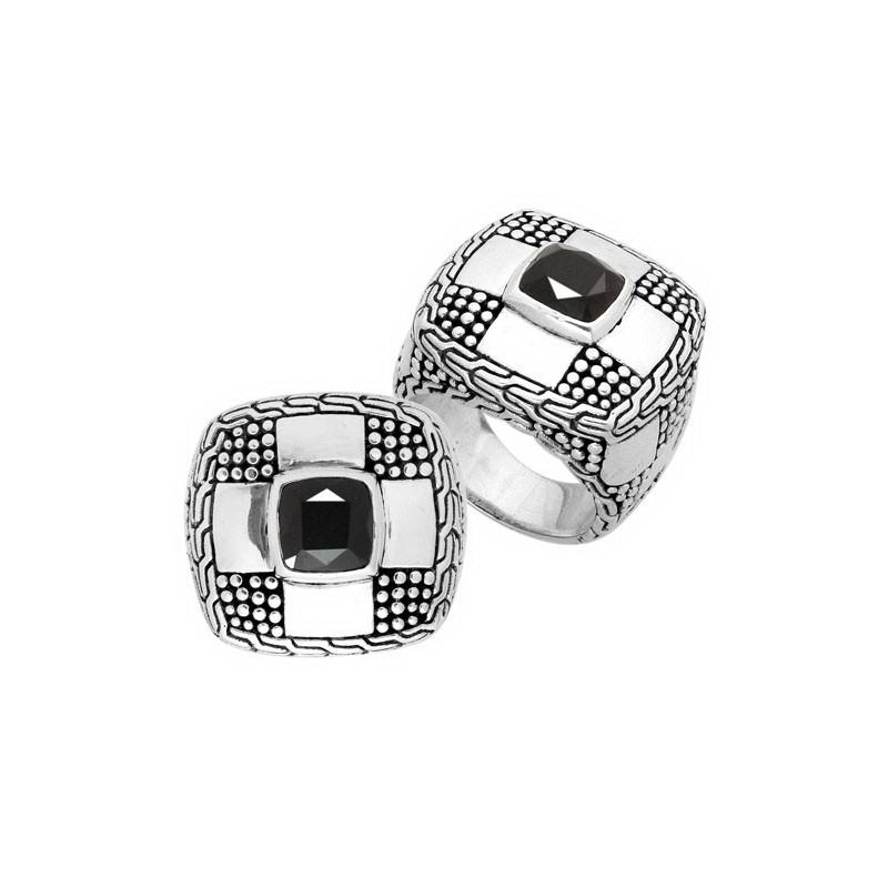 Wholesale sterling silver square design ring with Black Onyx and Balinese texture work