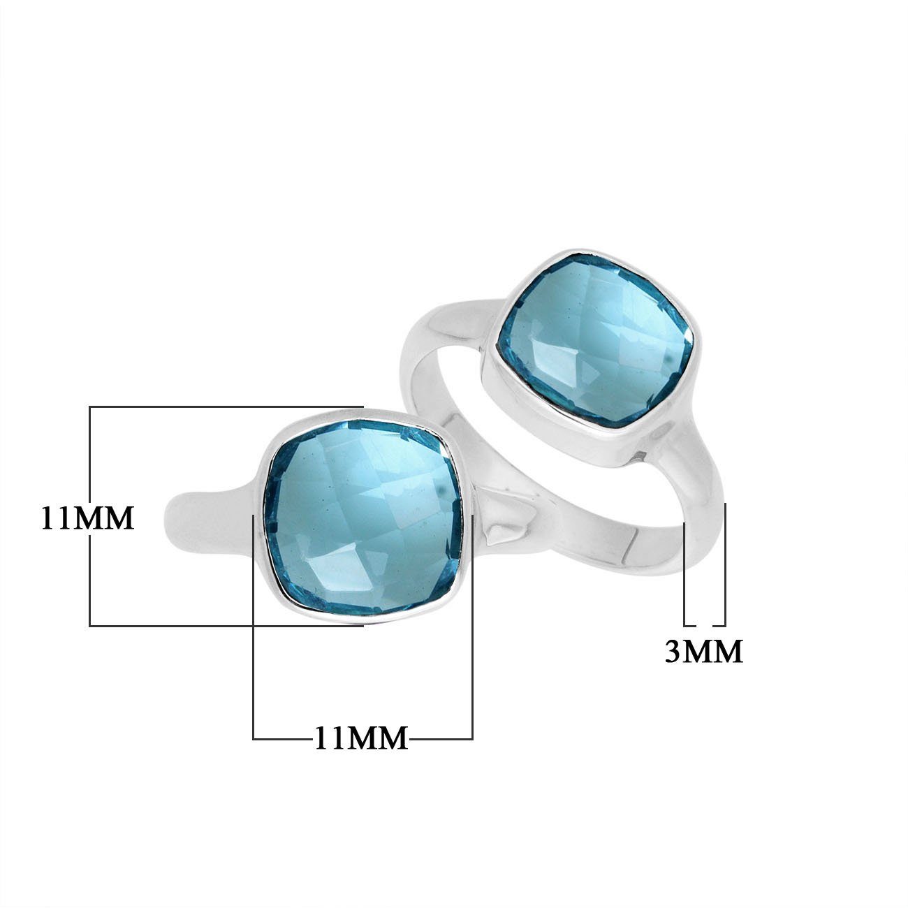 Wholesale sterling silver ring with Blue Topaz Quartz double stones in a sleek bezel design