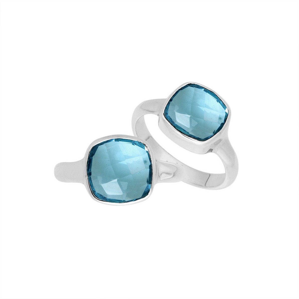 Wholesale sterling silver ring with Blue Topaz Quartz double stones in a sleek bezel design