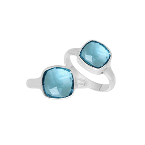 Wholesale sterling silver ring with Blue Topaz Quartz double stones in a sleek bezel design