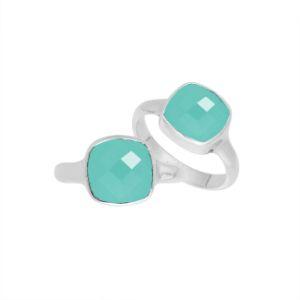 AR-6157-CH.G-6'' Sterling Silver Ring With Green Chalcedony Q. Jewelry Bali Designs Inc 