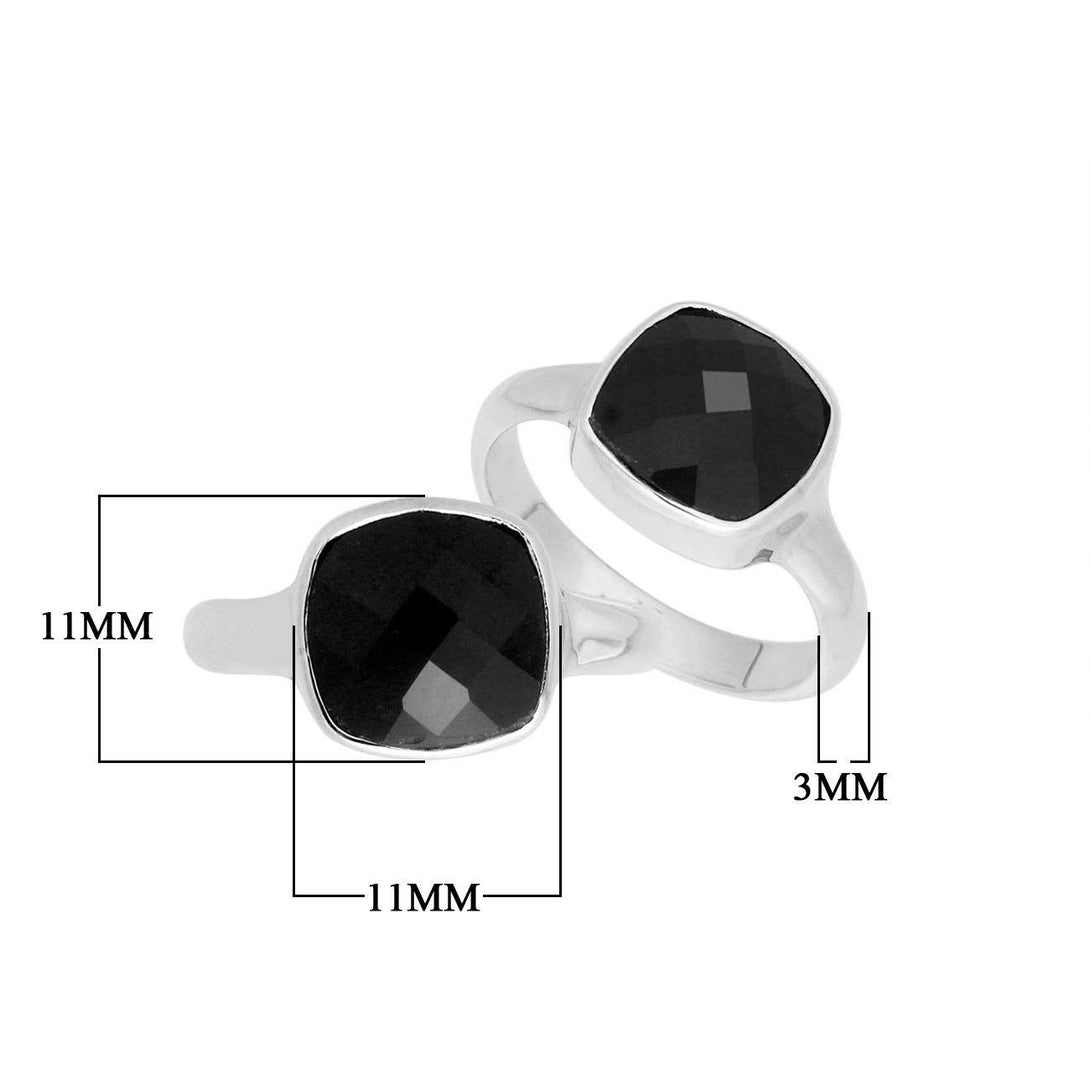 AR-6157-OX-6'' Sterling Silver Cushion Shape Ring With Black Onyx Jewelry Bali Designs Inc 