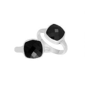 AR-6157-OX-6'' Sterling Silver Cushion Shape Ring With Black Onyx Jewelry Bali Designs Inc 