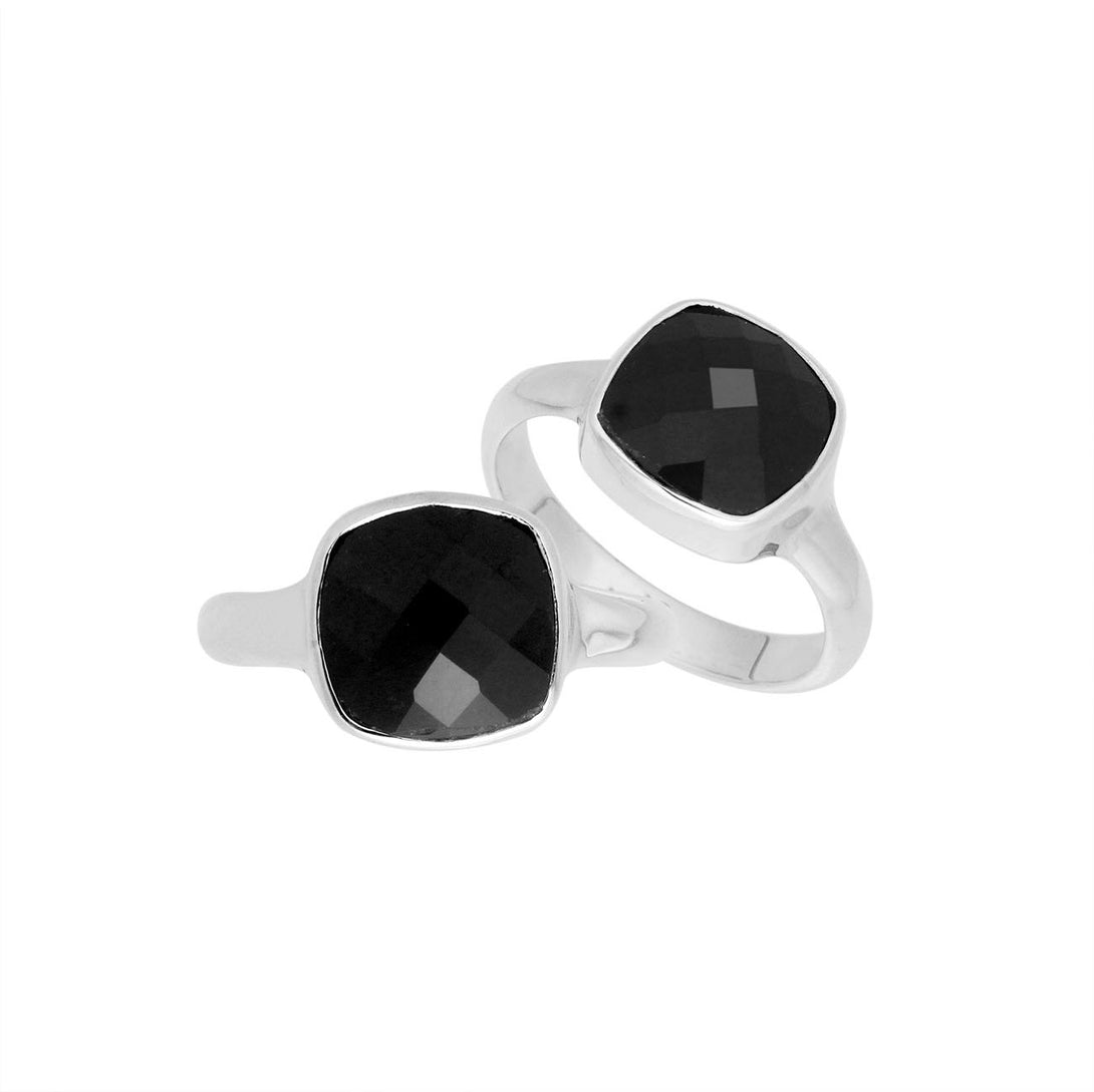 AR-6157-OX-8'' Sterling Silver Cushion Shape Ring With Black Onyx Jewelry Bali Designs Inc 