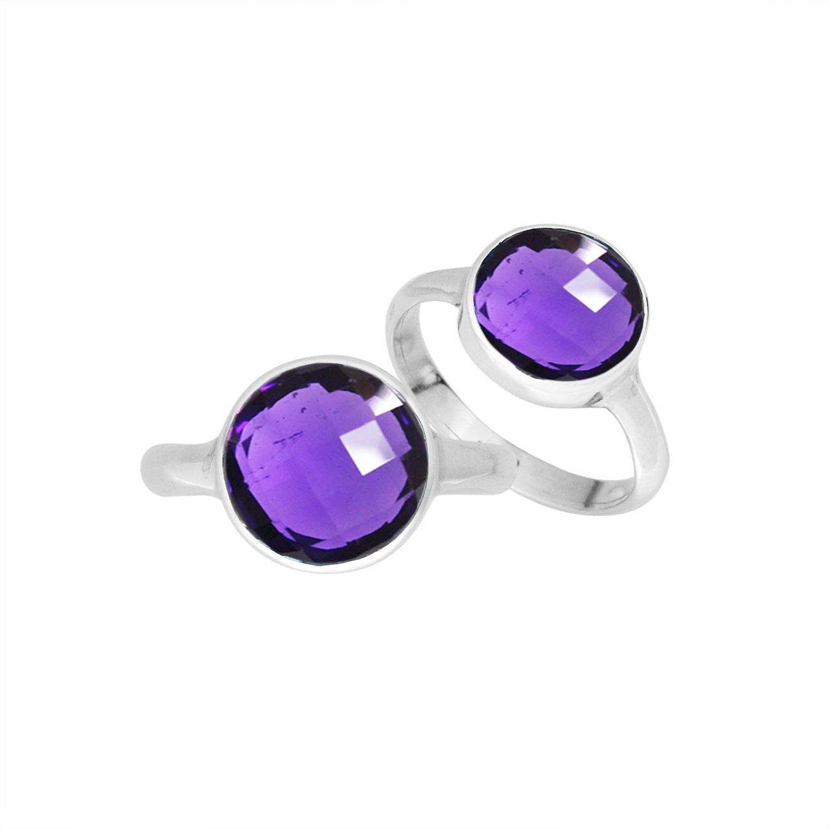 Wholesale sterling silver round bezel stone ring with Amethyst Quartz