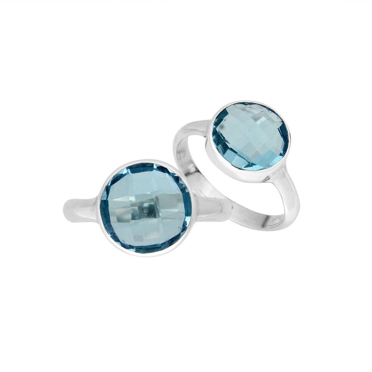 Wholesale sterling silver round bezel stone ring with Blue Topaz Quartz