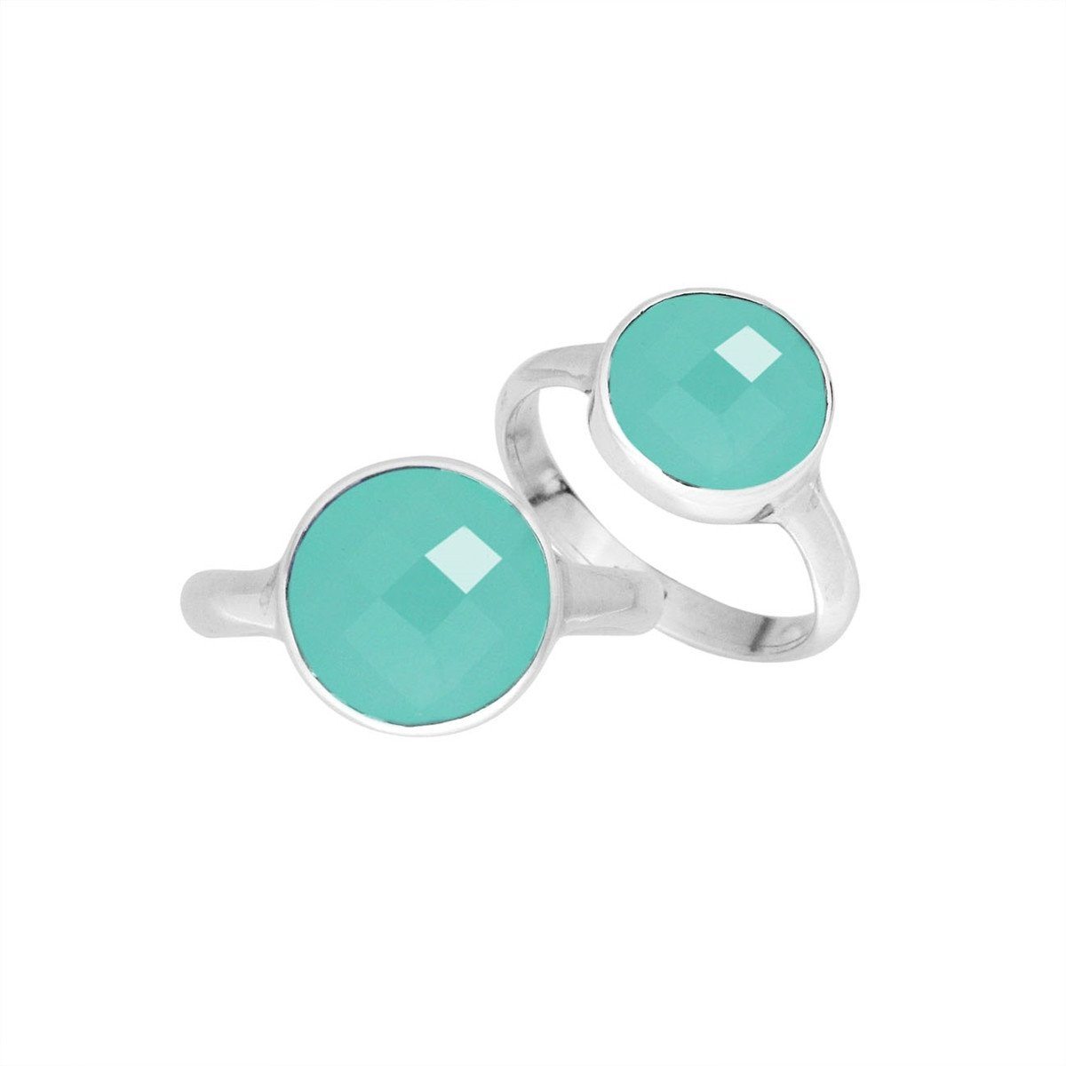 Wholesale sterling silver round bezel double stone ring with Green Chalcedony Quartz