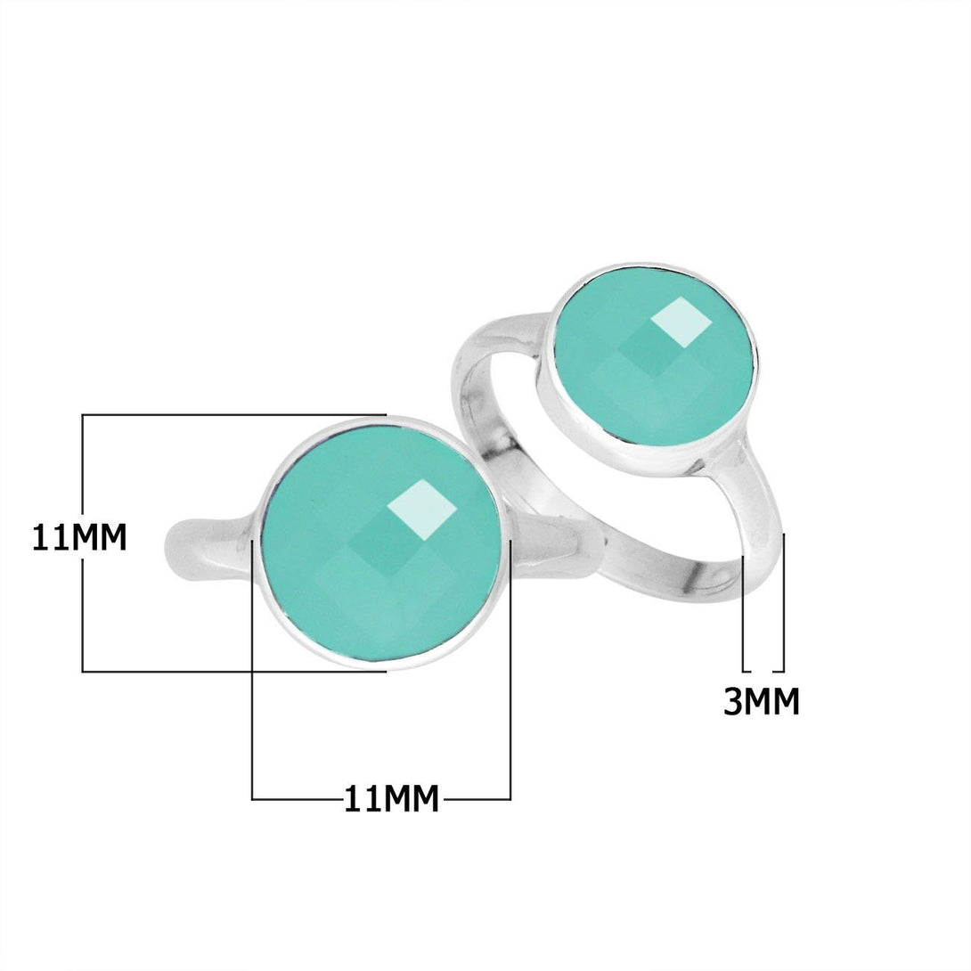 AR-6158-CH.G-7'' Sterling Silver Round Shape Ring With Green Chalcedony Q. Jewelry Bali Designs Inc 
