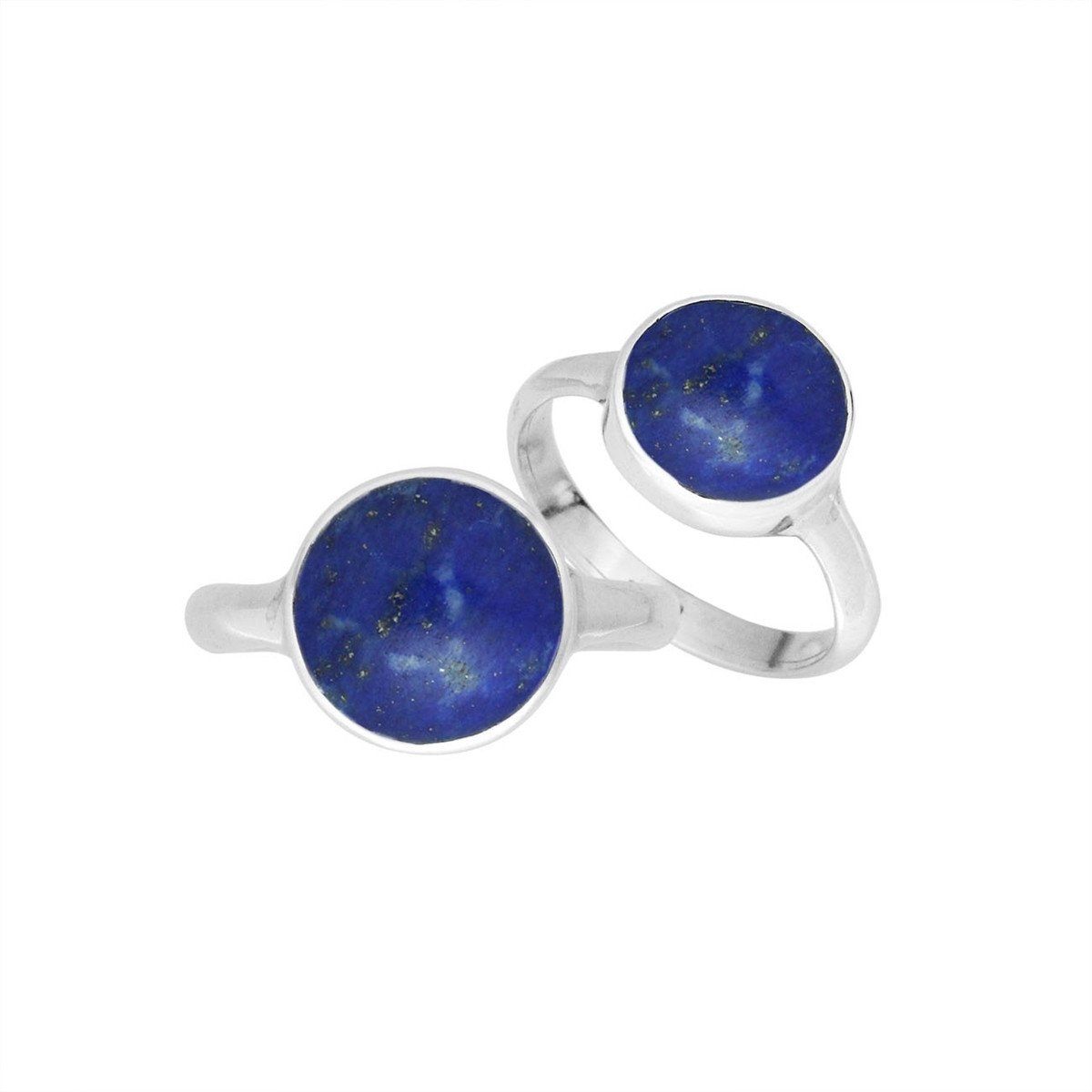 Wholesale sterling silver round bezel double stone ring with Lapis Lazuli