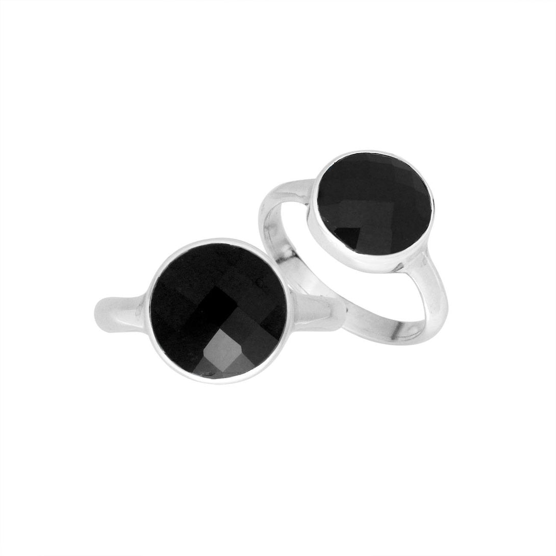 AR-6158-OX-7'' Sterling Silver Round Shape Ring With Black Onyx Jewelry Bali Designs Inc 
