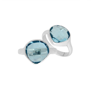 Wholesale sterling silver pear bezel Single stone ring with Blue Topaz Quartz