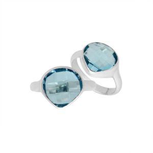 AR-6159-BT-9'' Sterling Silver Ring With Blue Topaz Q. Jewelry Bali Designs Inc 